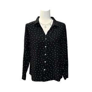 J. Jill Lightweight Button-Up Long Sleeve Blouse Black & White Size Small Petite